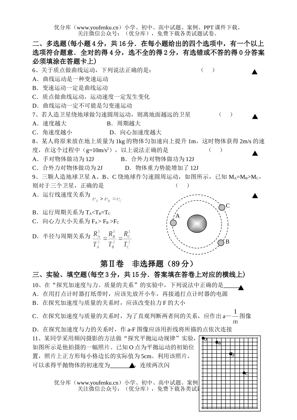 高中一年级物理第二学期第一次月考试卷_第2页