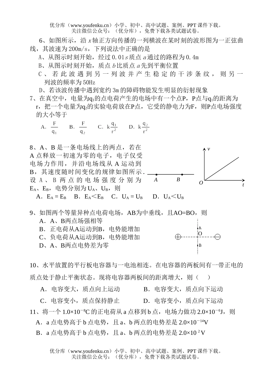 高中一年级物理下学期期末考试卷_第2页