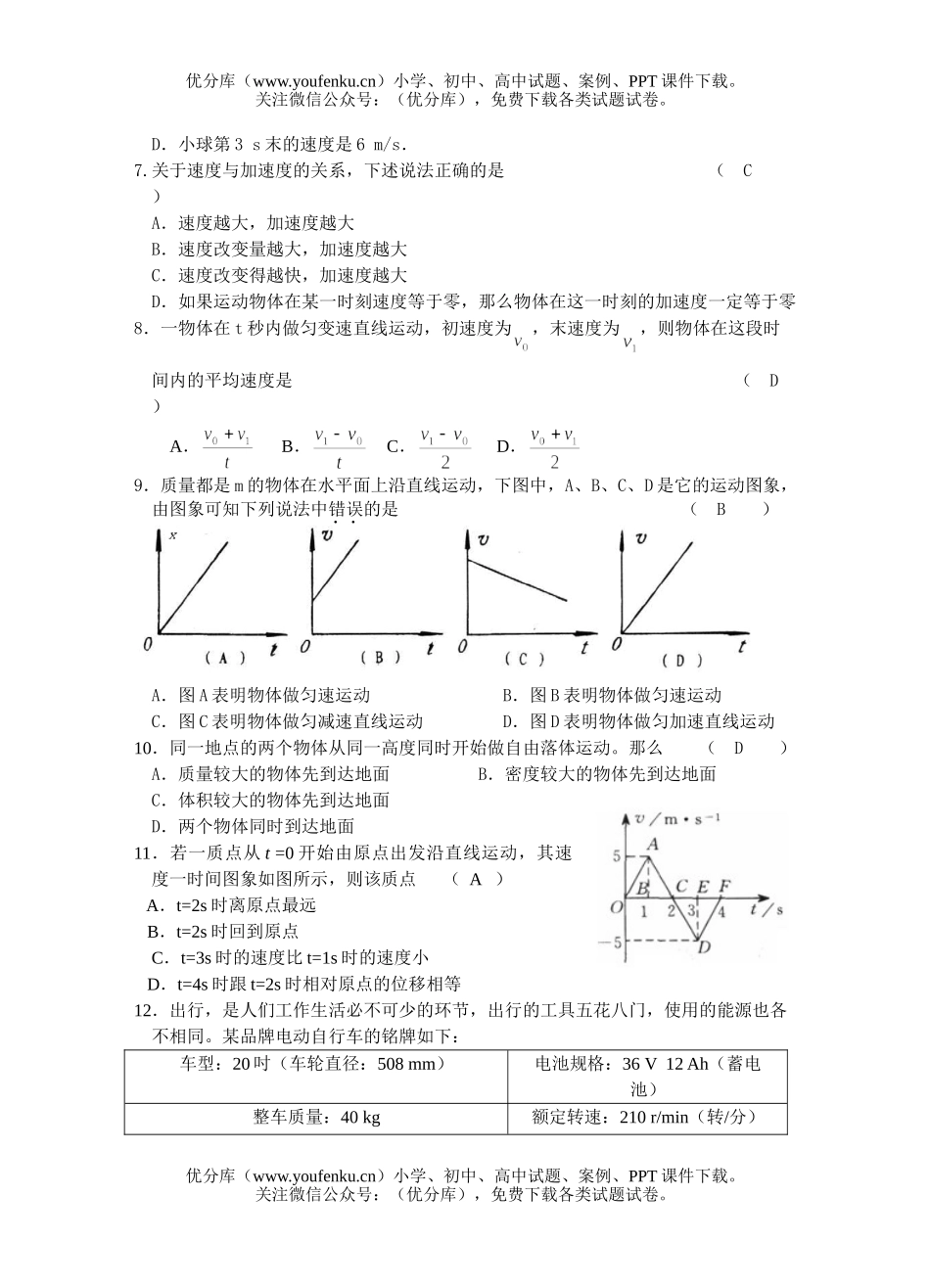 高中一年级物理第一学期期中考试卷_第2页