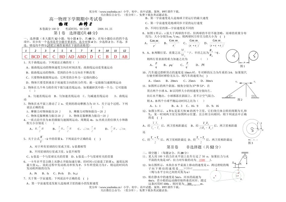 高中一年级物理下学期期中考试卷_第1页