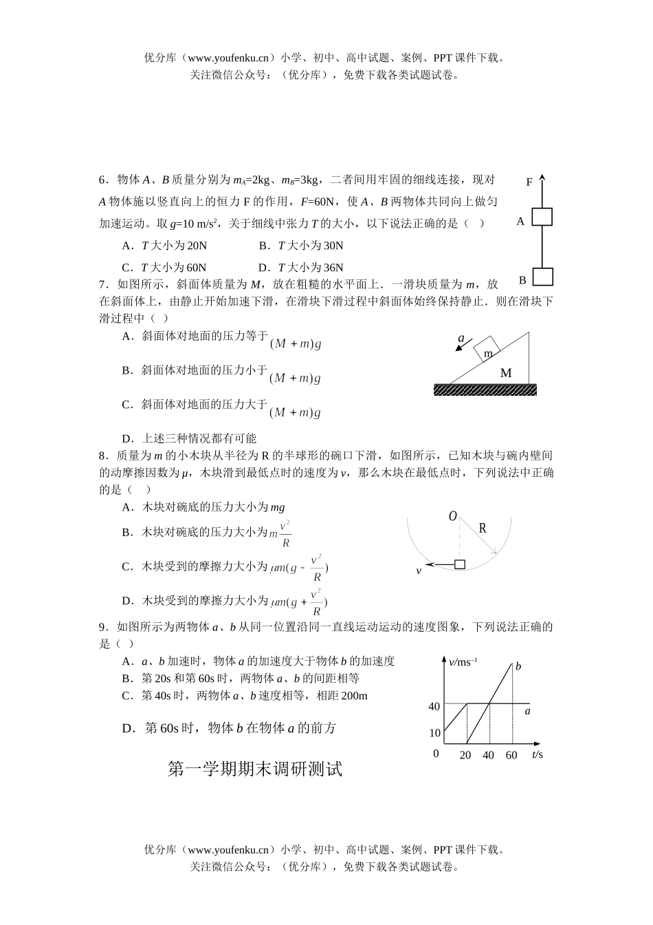 高中一年级物理第一学期期末调研测试卷_第2页