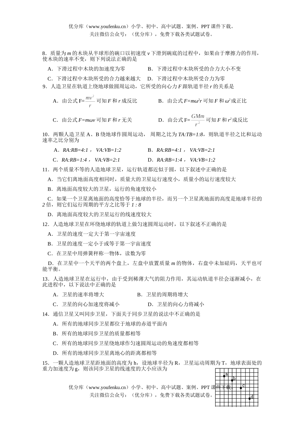 高中一年级物理下学期月考试卷_第2页