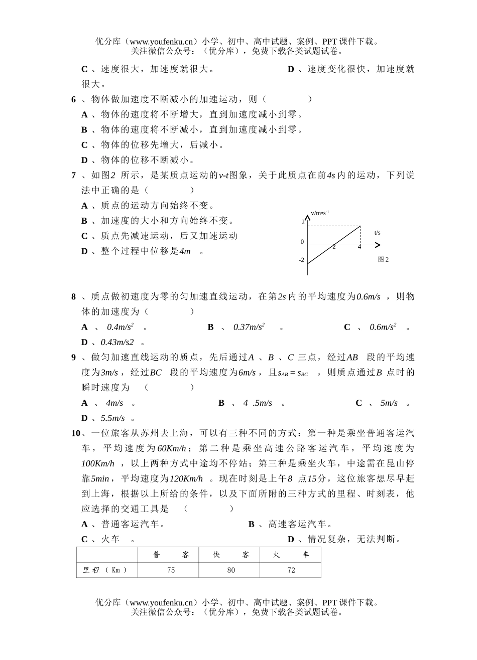 高中一年级物理第一学期发展趋势测评1试卷_第2页