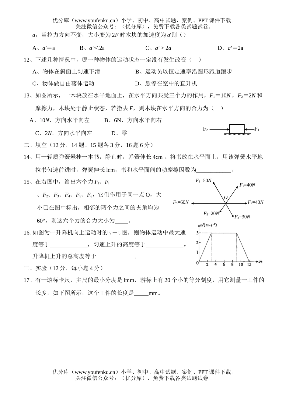 高中一年级物理秋季学期期末检侧试卷_第3页