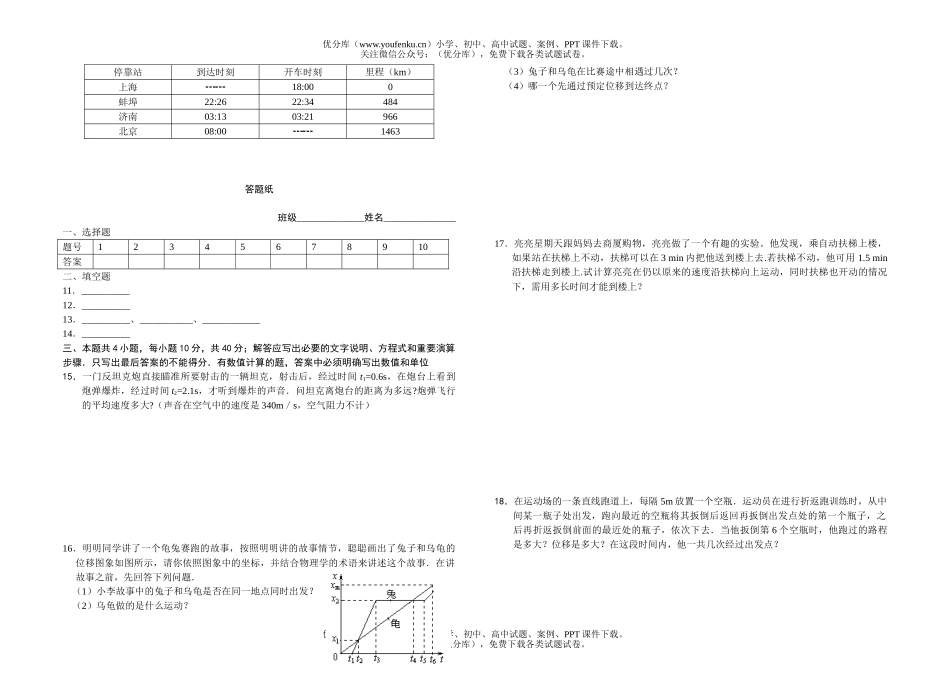 高中一年级物理第一学期第一次月考试卷_第2页