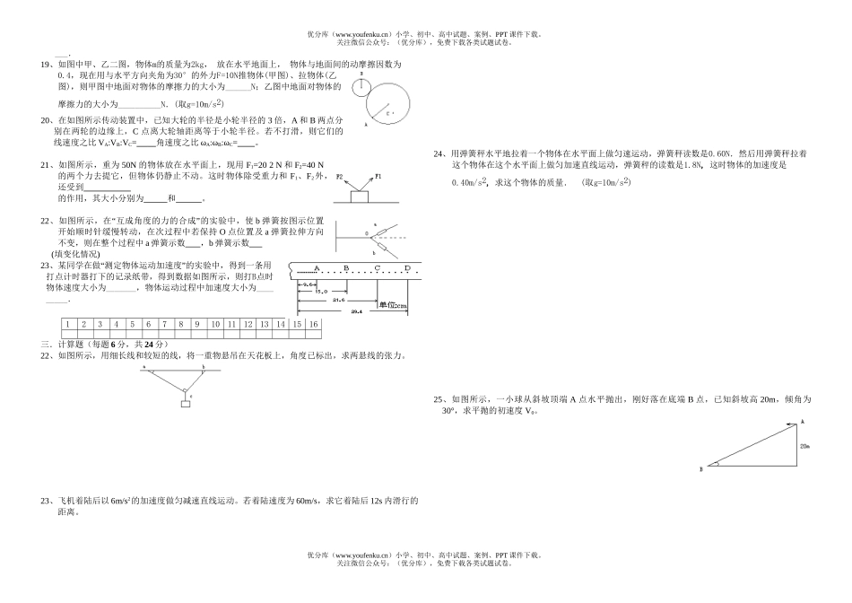 高中一年级物理第一学期期末模拟二试卷_第2页