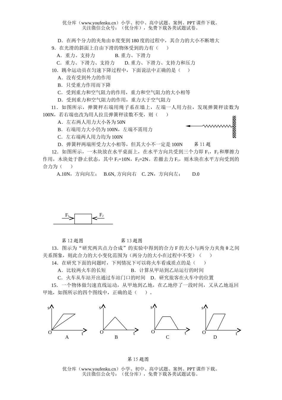 高中一年级物理第一学期期终考试卷_第1页