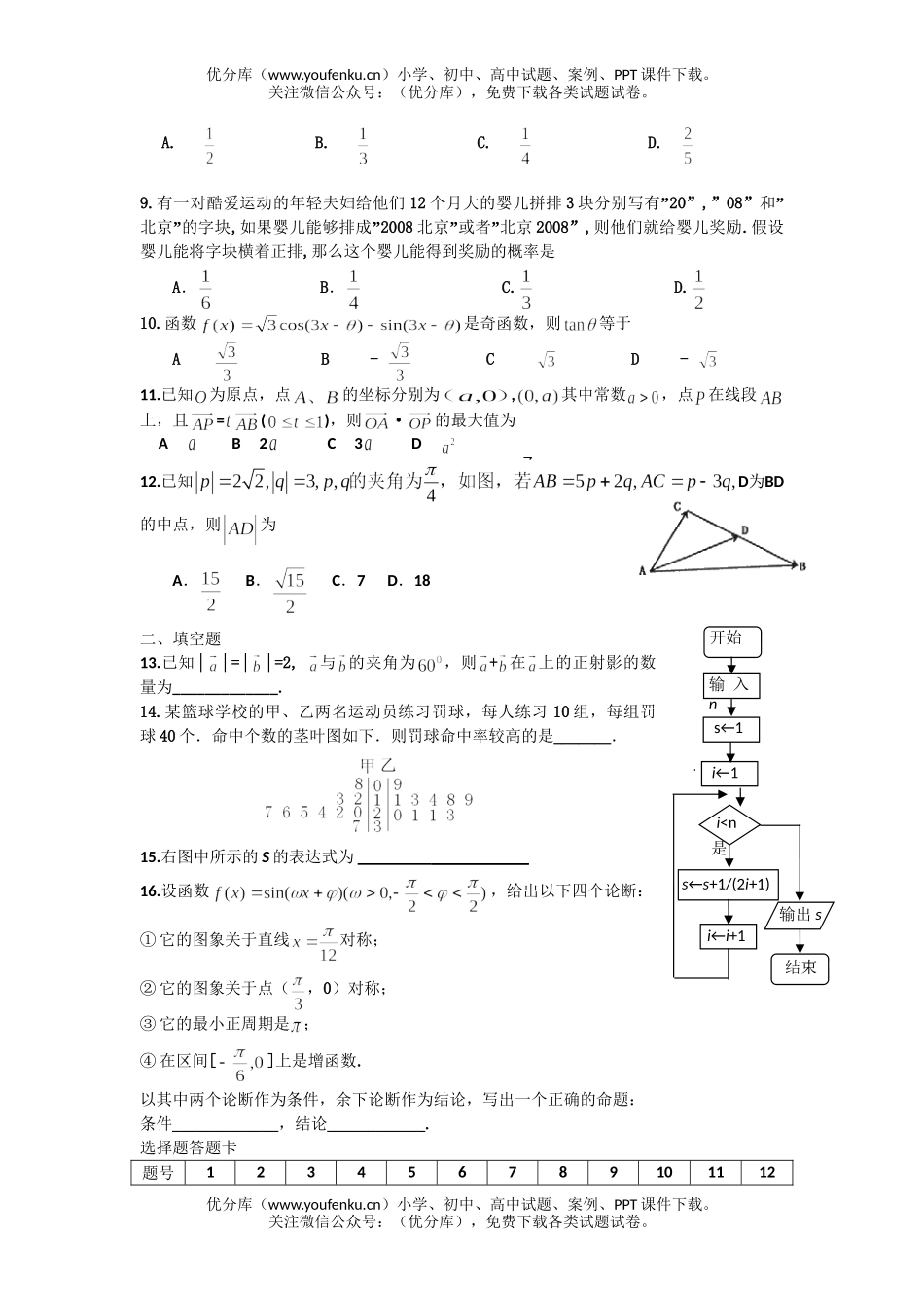 高中一年级数学下学期期末考试模拟练习4试卷_第2页