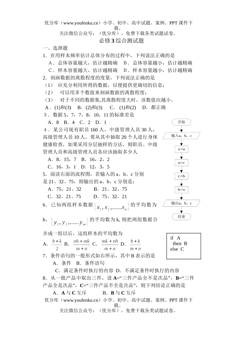 高中一年级数学必修3综合测试卷_第1页