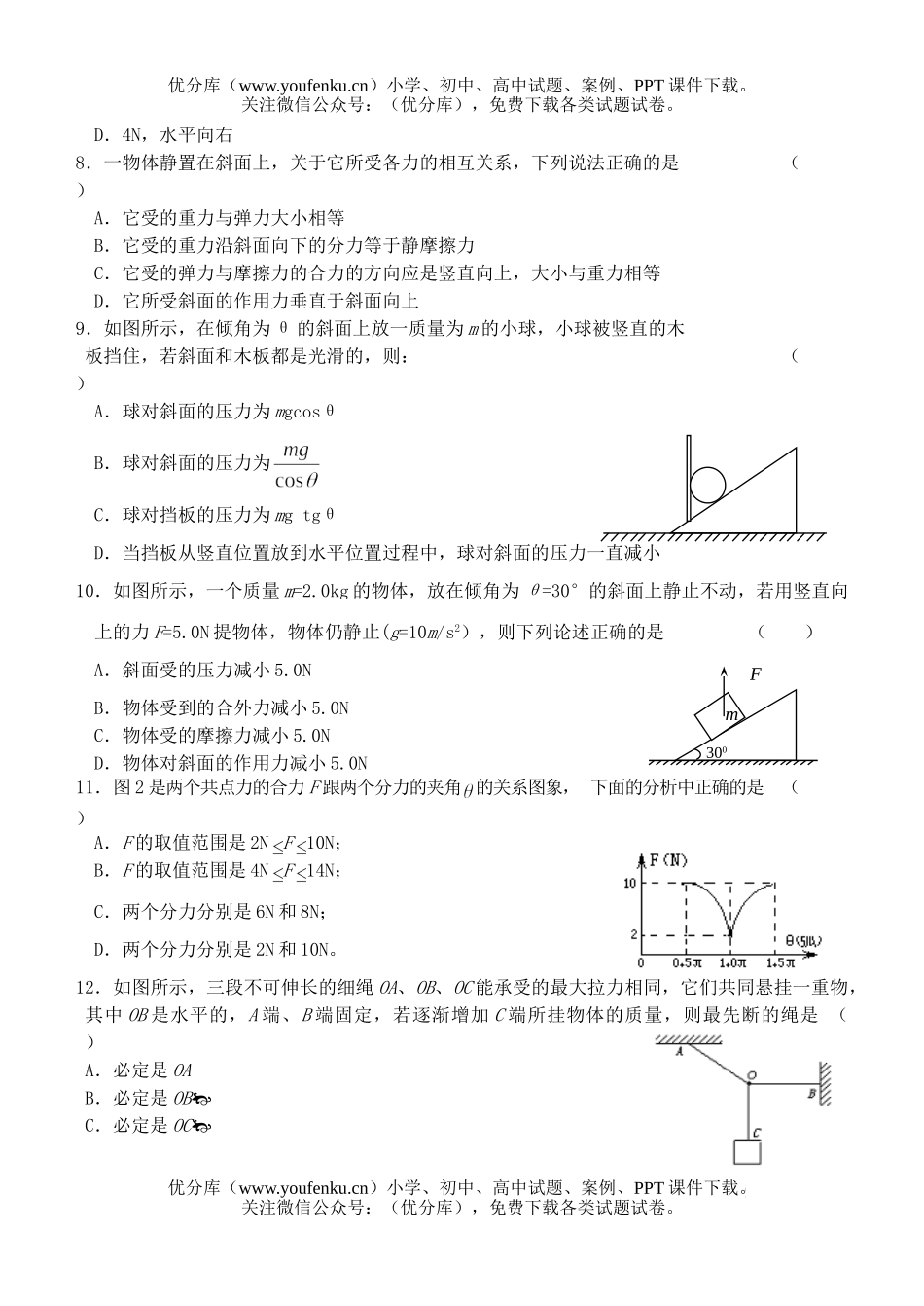 高中一年级物理级单元考试卷_第2页