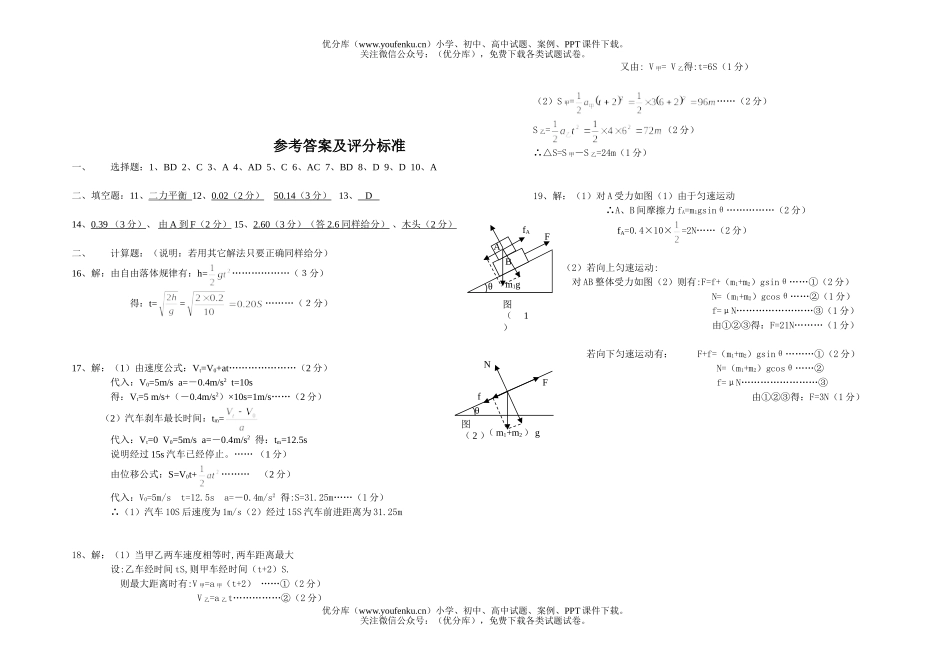高中一年级物理第一学期期中联考试卷_第3页
