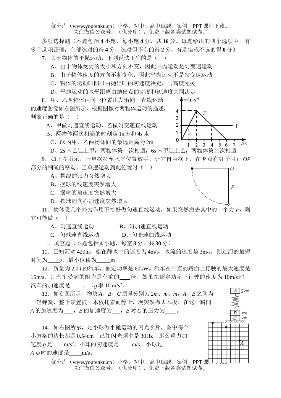 高中一年级物理高科第二学期期中考试卷_第1页
