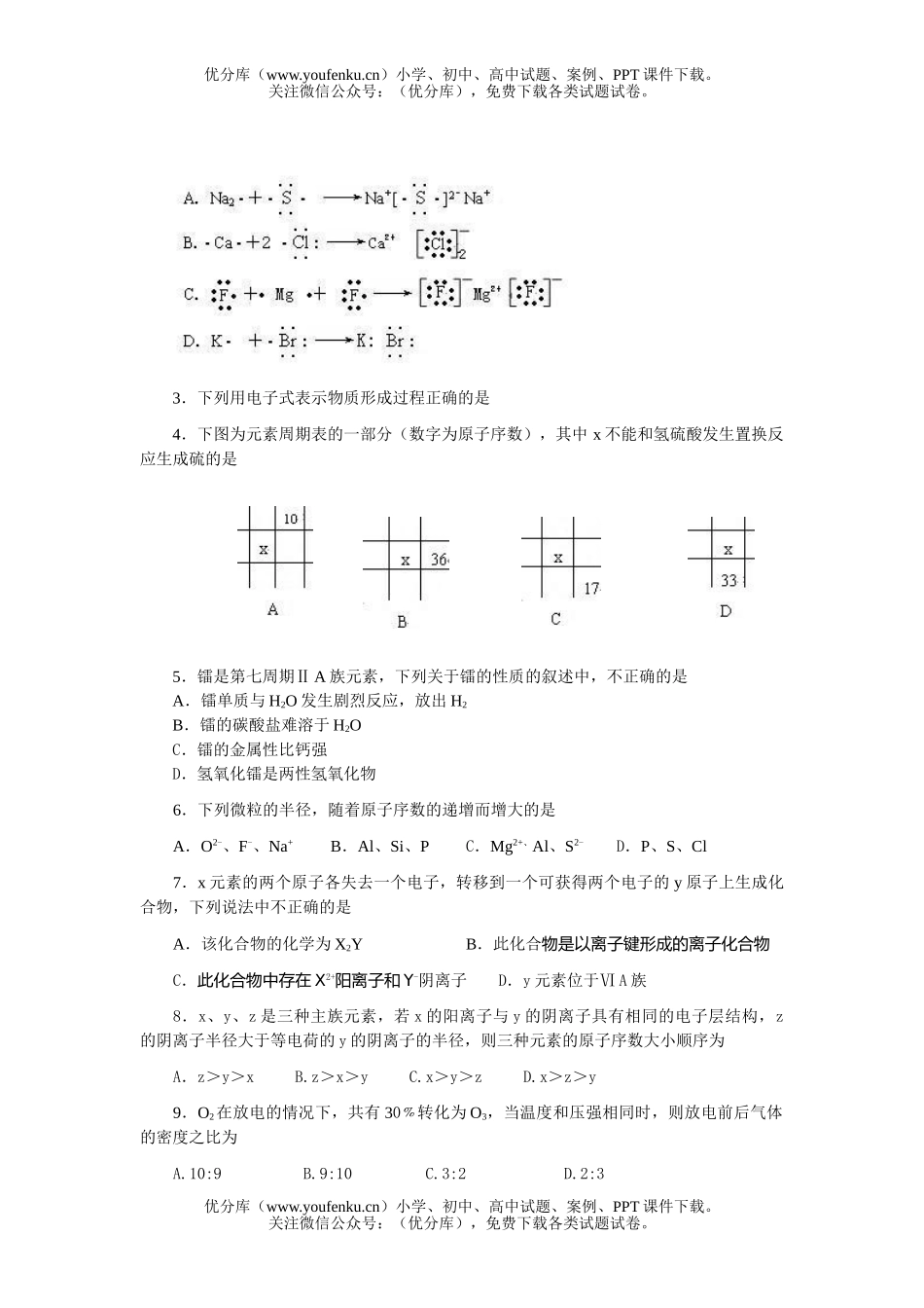 高中一年级化学第二学期期中考试3试卷_第2页