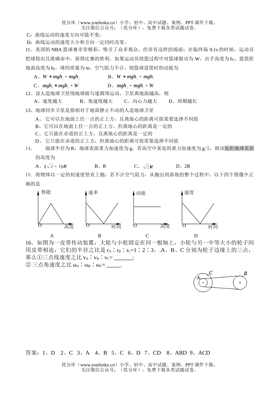 高中一年级物理选择题训练1试卷_第2页