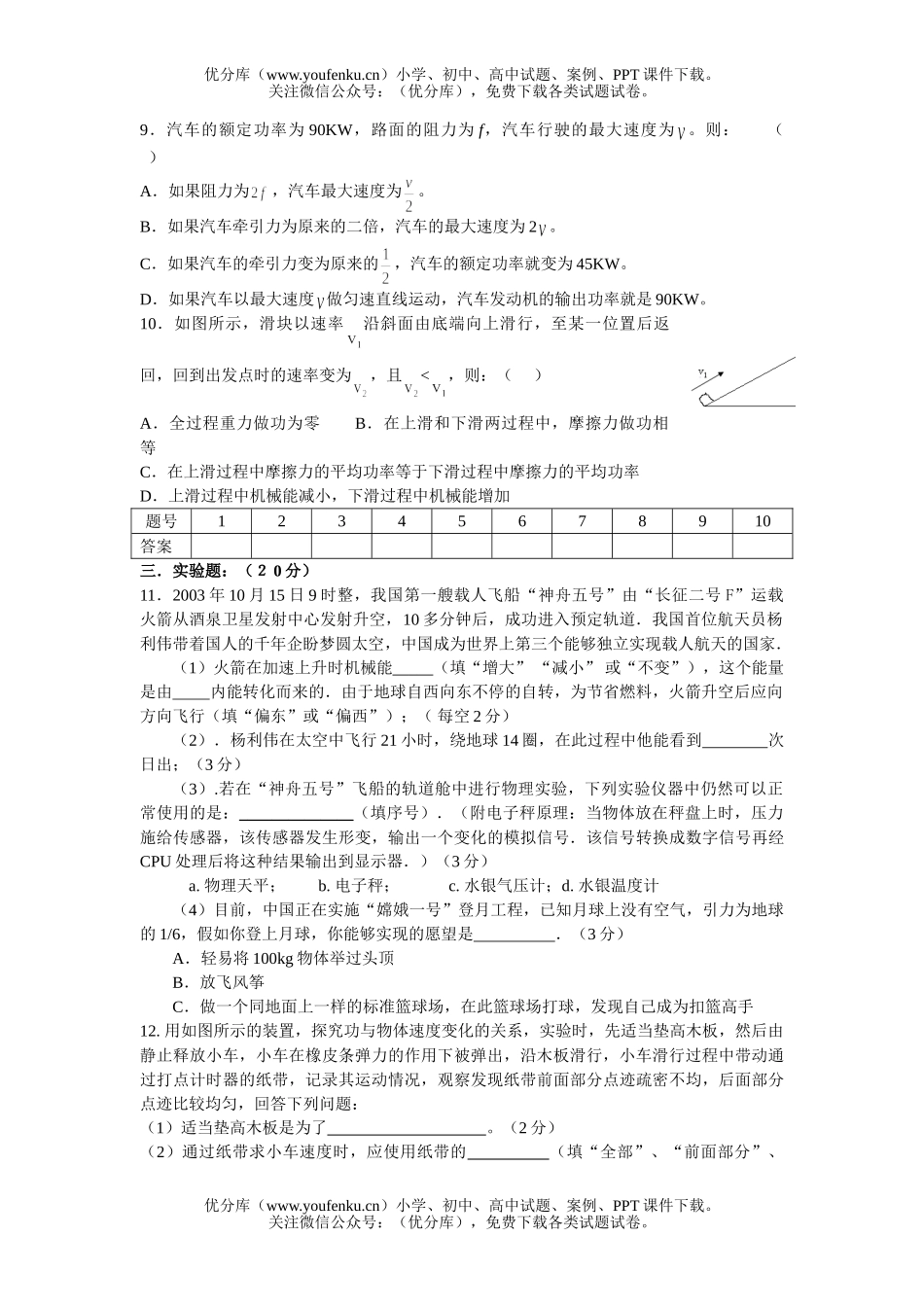 高中一年级物理第二学期第一次月考1试卷_第2页