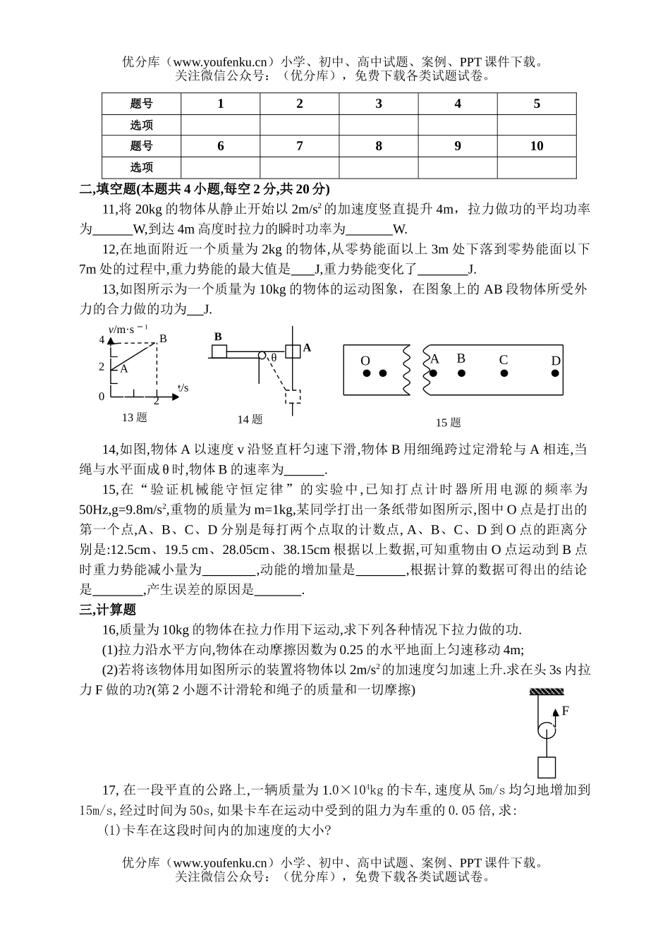 高中一年级物理第二学期第一次月考试卷_第2页