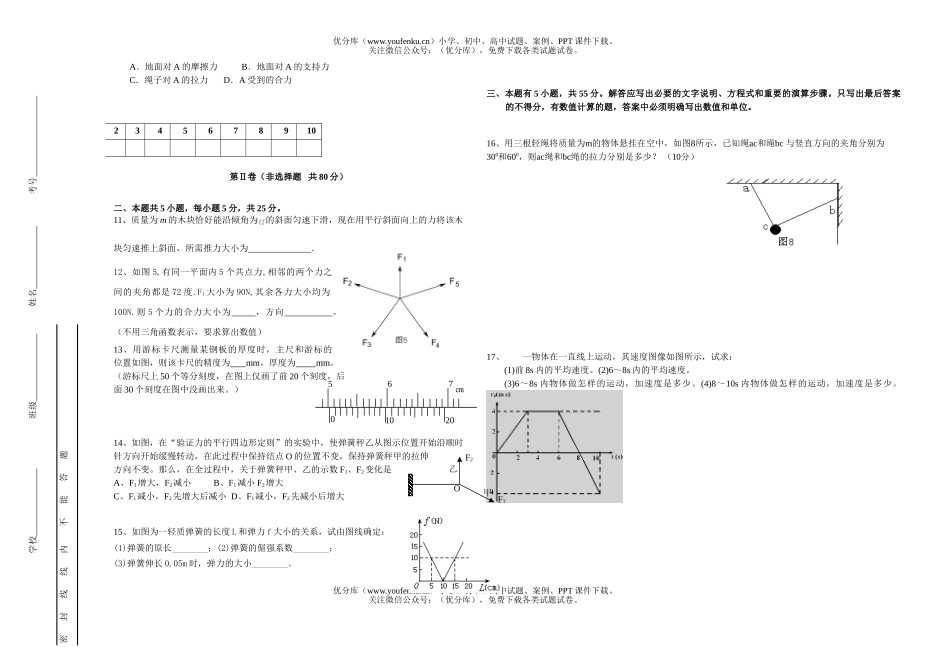 高中一年级物理高下册第一次月考试卷_第1页