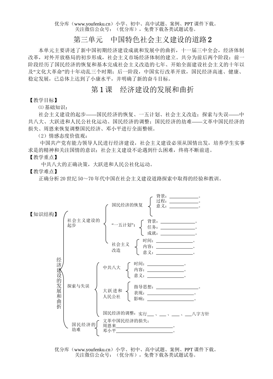 高中一年级历史中国特色社会主义建设的道路2试卷_第1页