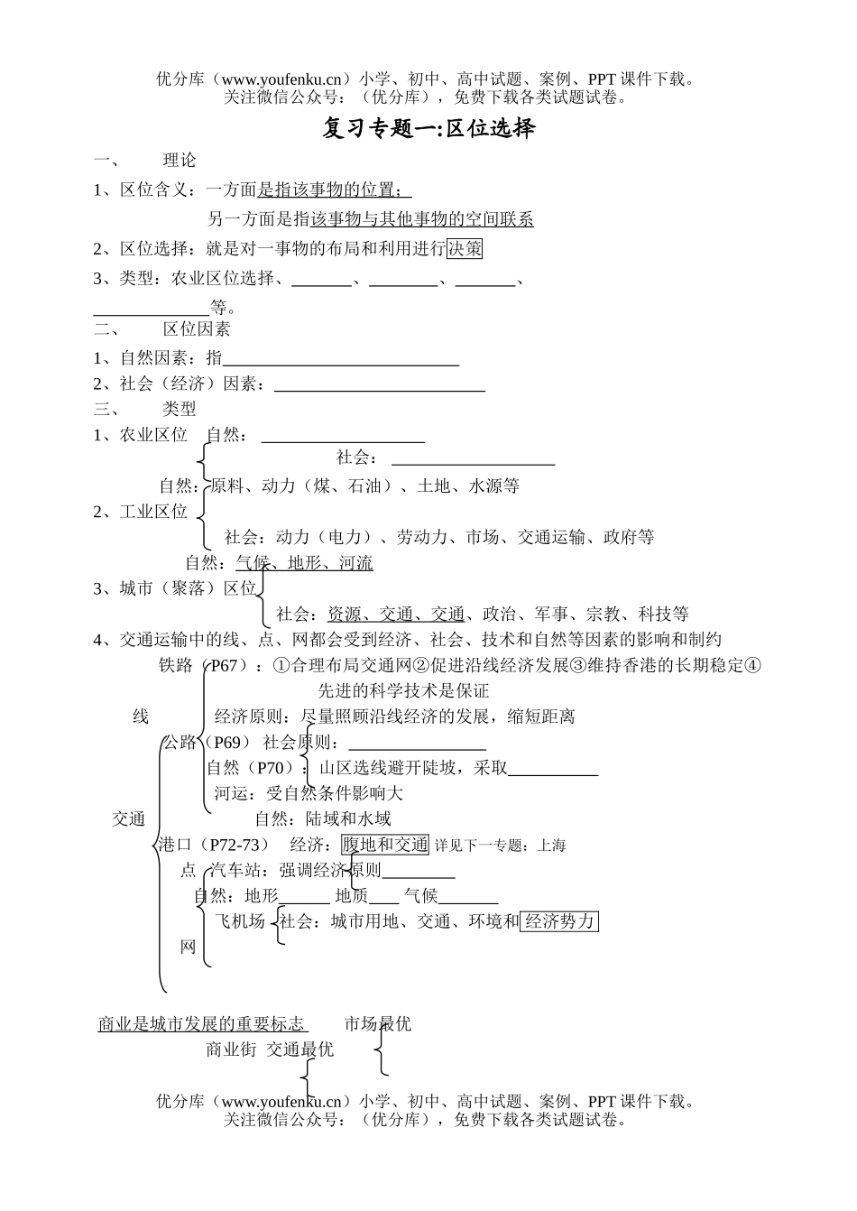 高中一年级地理复习专题一区位选择试卷_第1页