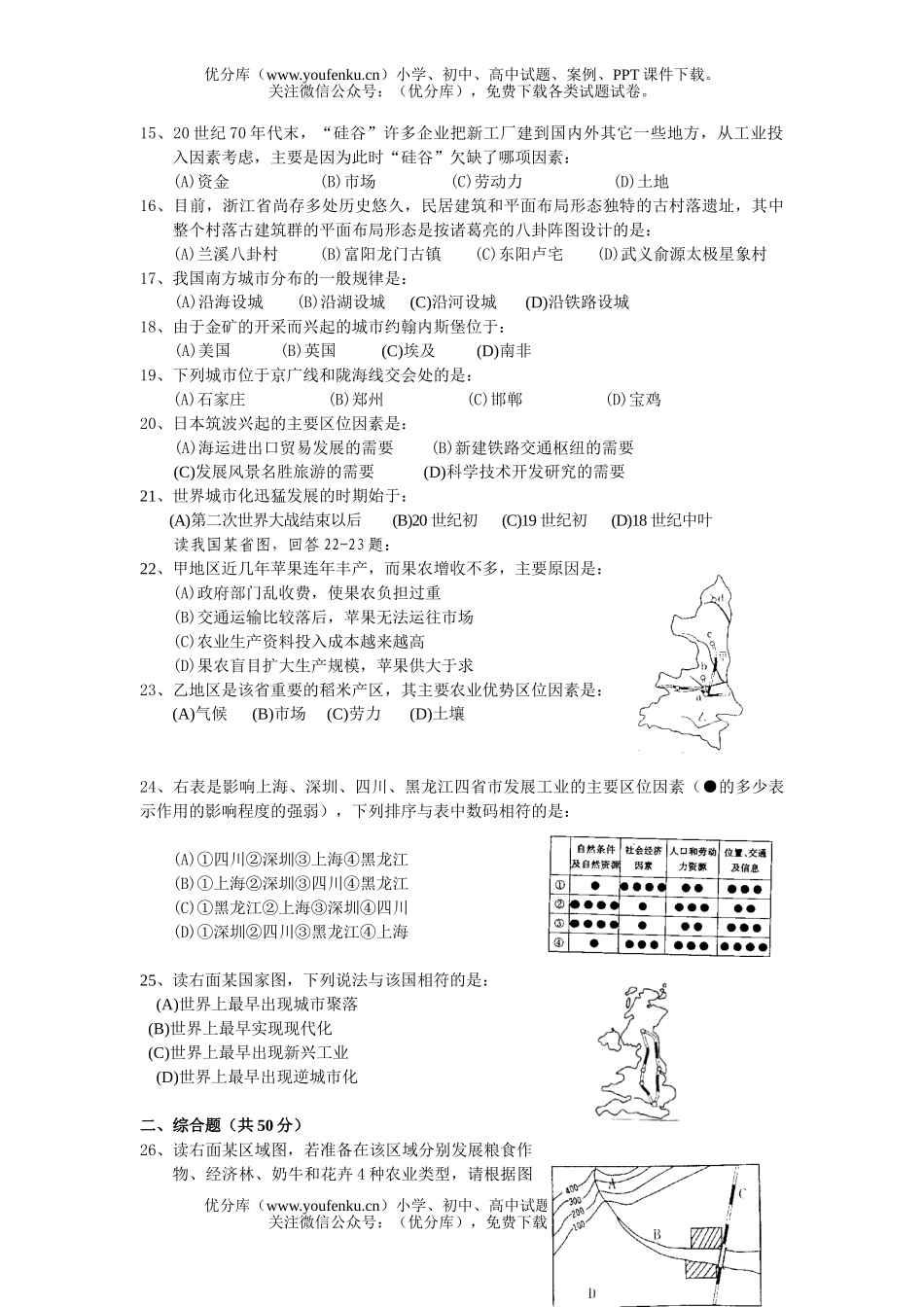 高中一年级地理徐州市第五中学第二学期月考试卷_第2页