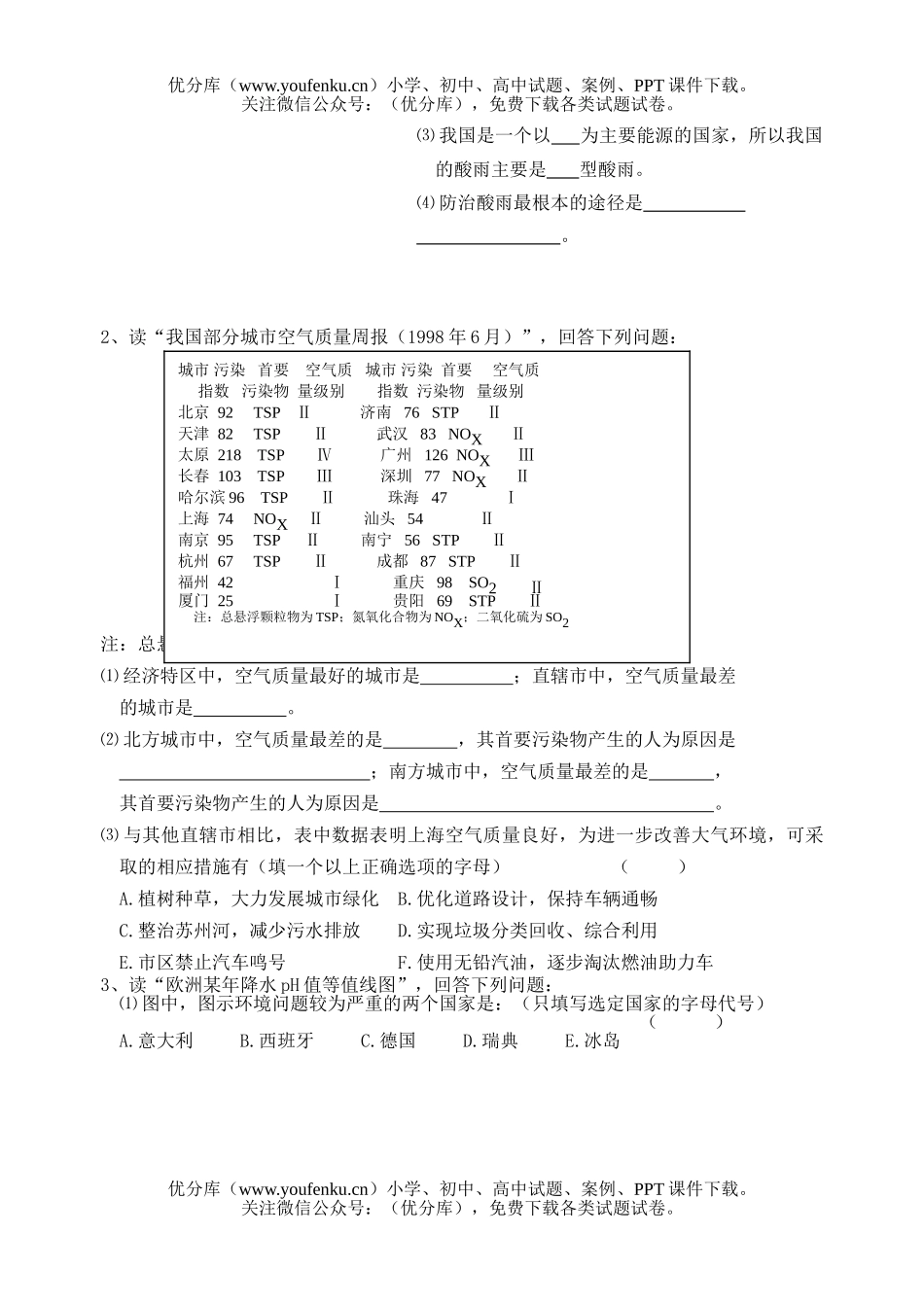 高中一年级地理期末复习专题三：环境问题试卷_第2页