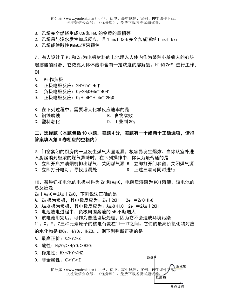 高中一年级化学第二学期期中试卷_第2页