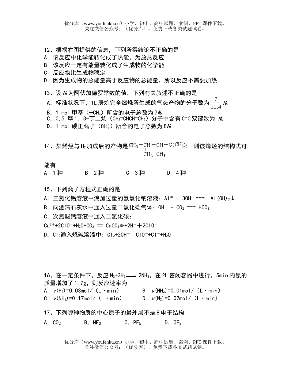 高中一年级化学第二学期期中试卷_第3页