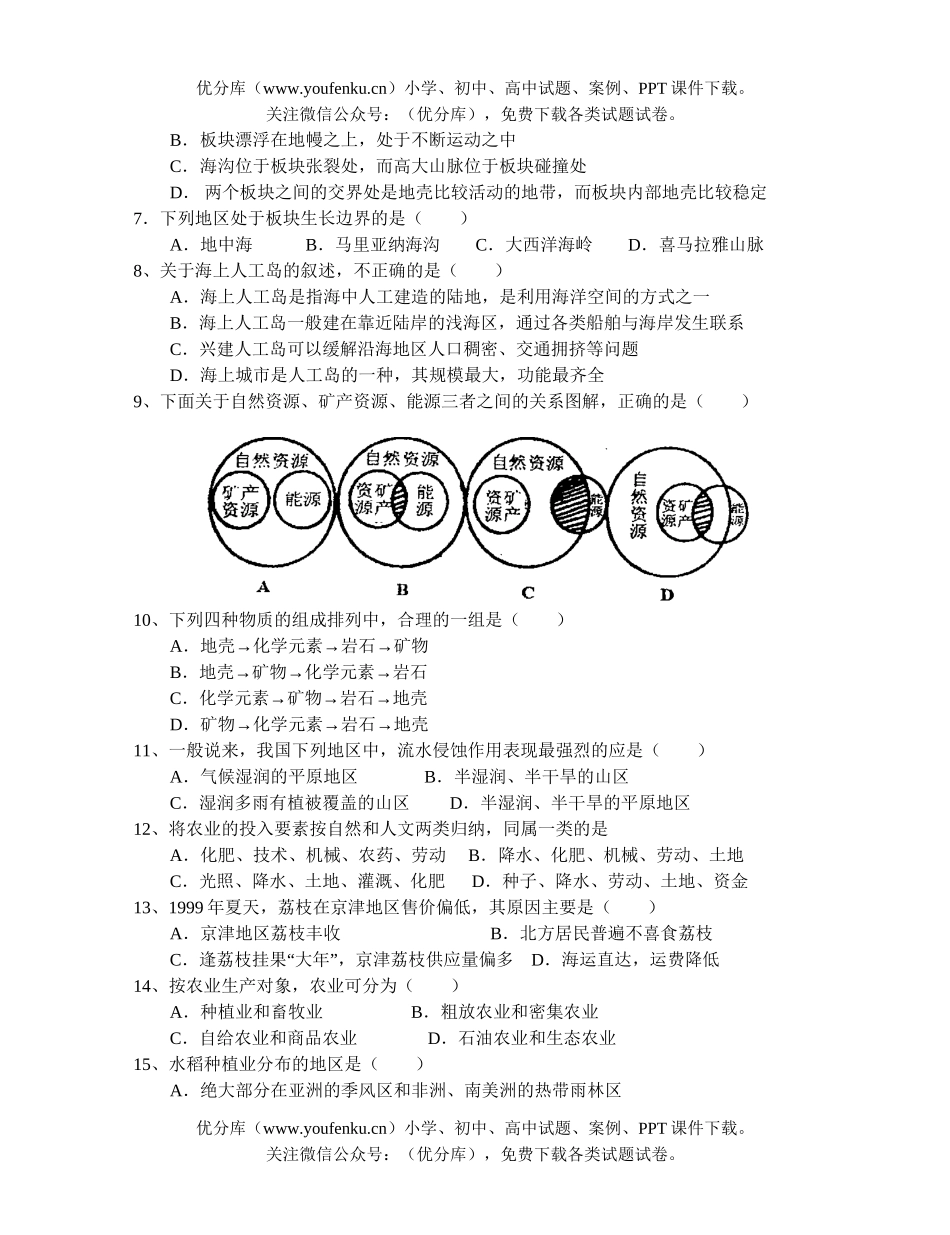高中一年级地理姜堰市二中第二学期期中考试卷_第2页