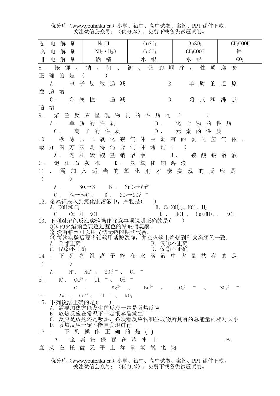 高中一年级化学期中试卷_第2页