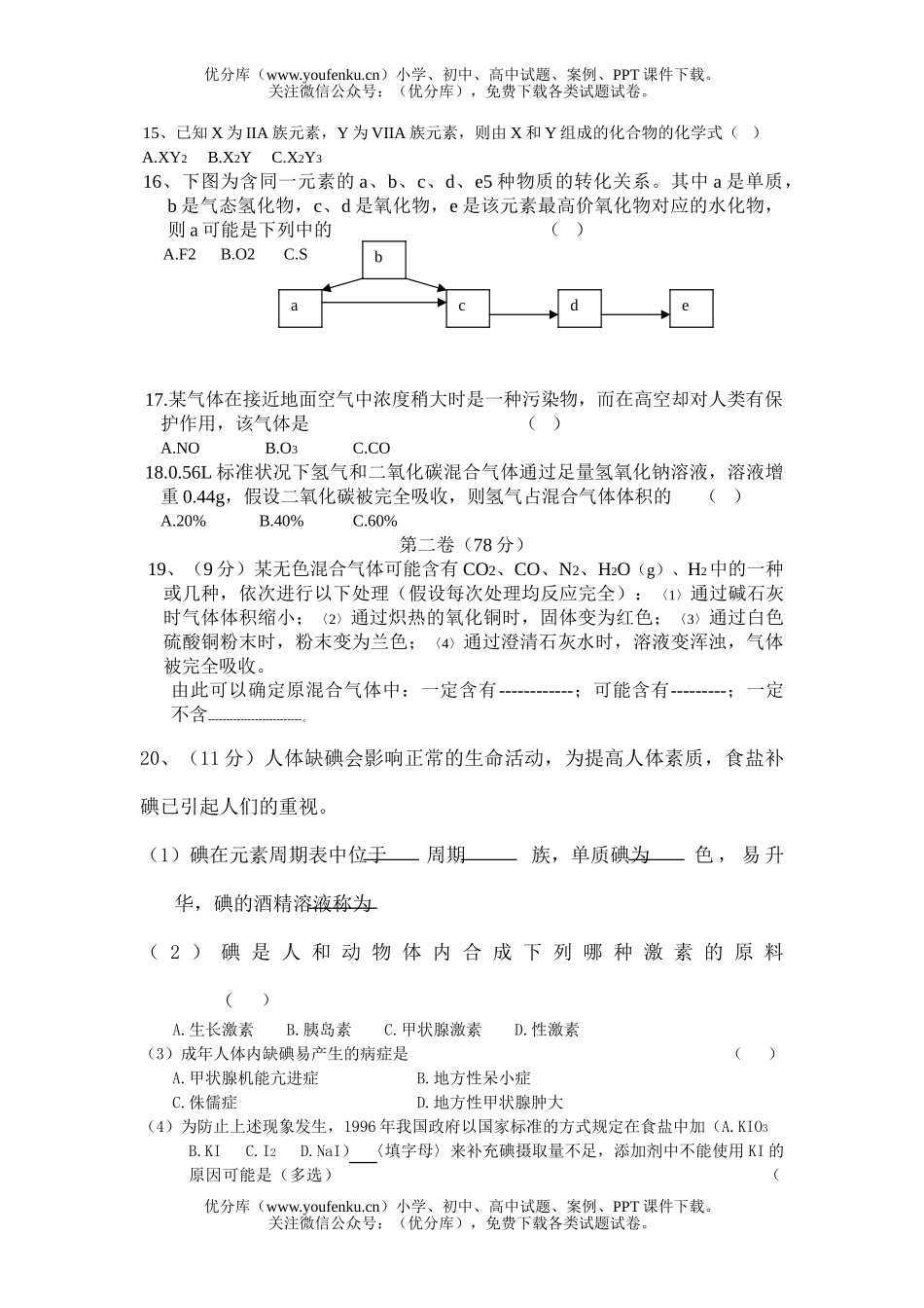 高中一年级化学第二学期期末测试卷_第2页