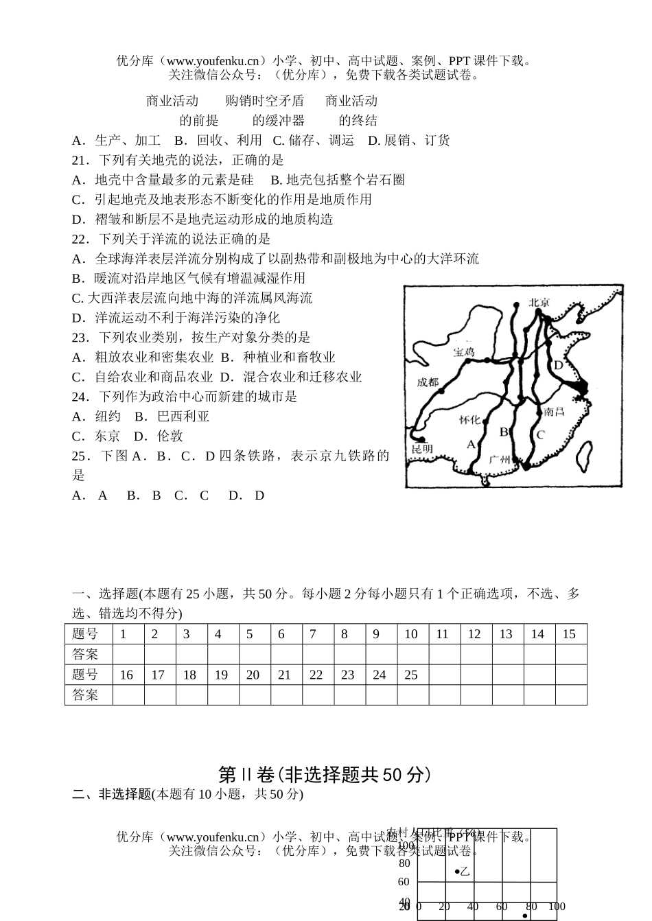 高中一年级地理台山鹏权中学普通毕业会考试卷_第3页