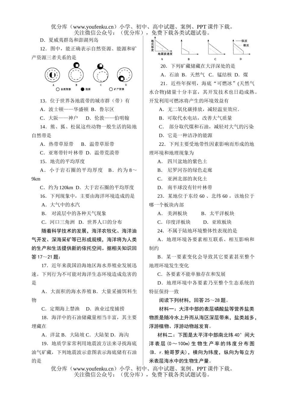 高中一年级地理第三单元测试卷_第2页