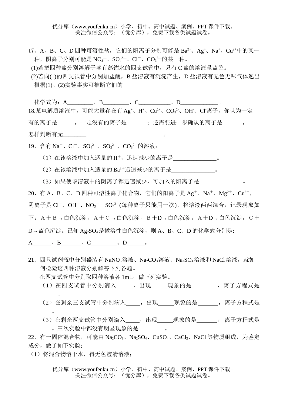 高中一年级化学暑期专题复习  §2.离子反应试卷_第2页