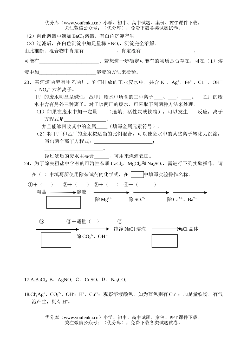 高中一年级化学暑期专题复习  §2.离子反应试卷_第3页