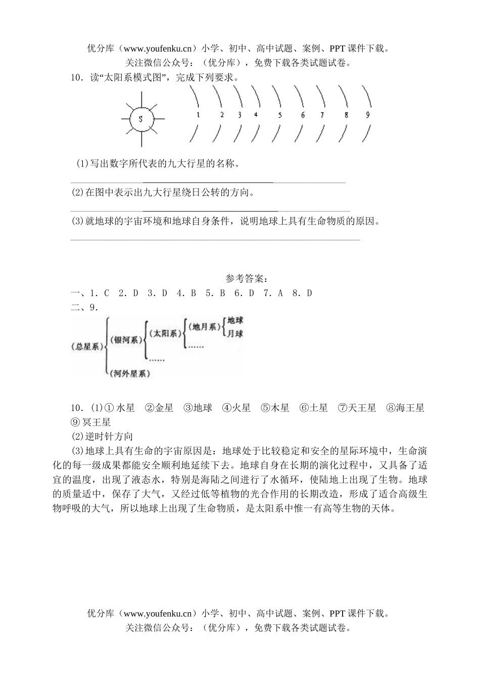 高中一年级地理第一单元第一节综合能力训练试卷_第2页