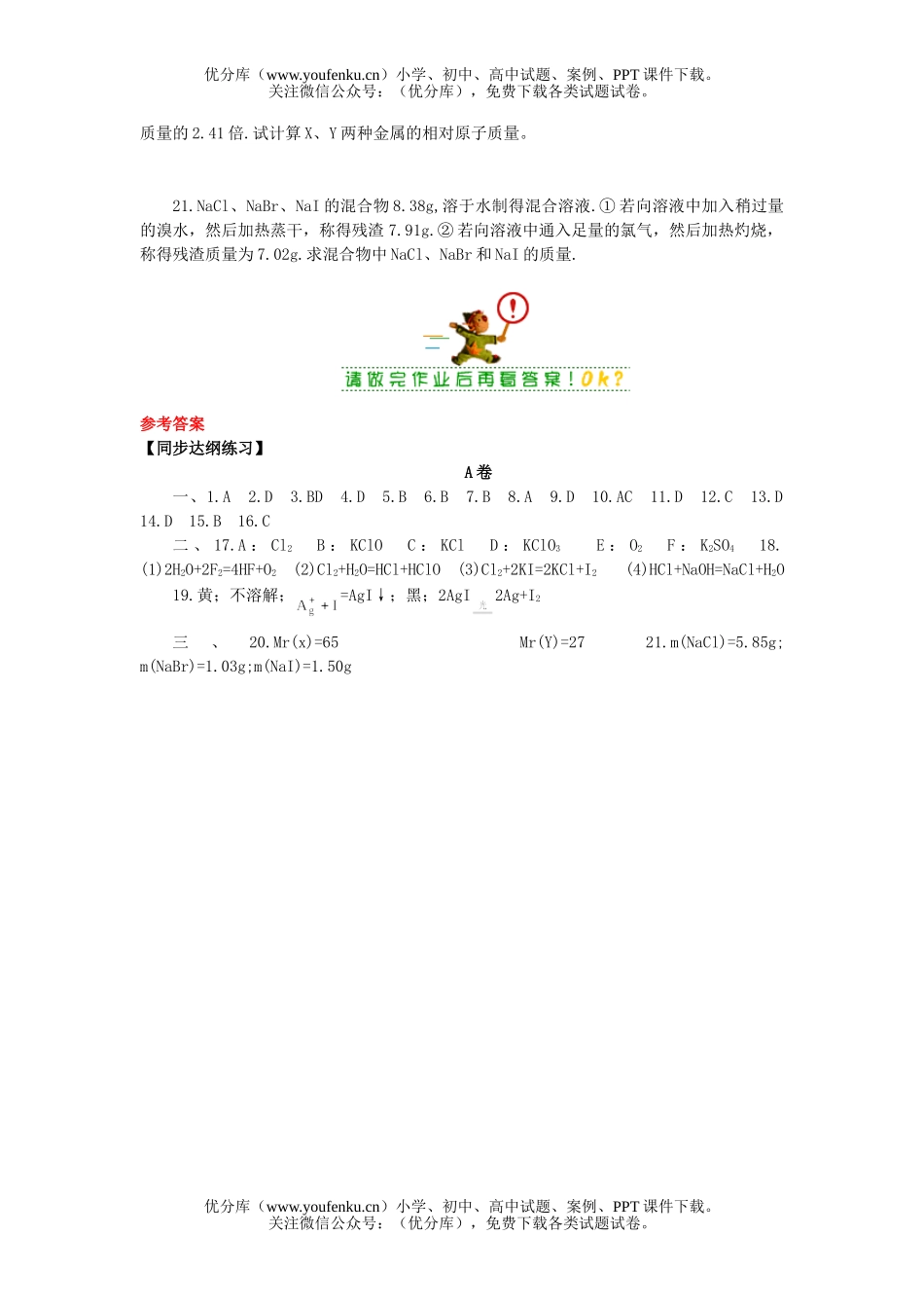 高中一年级化学卤素达纲检测(A卷)试卷_第2页