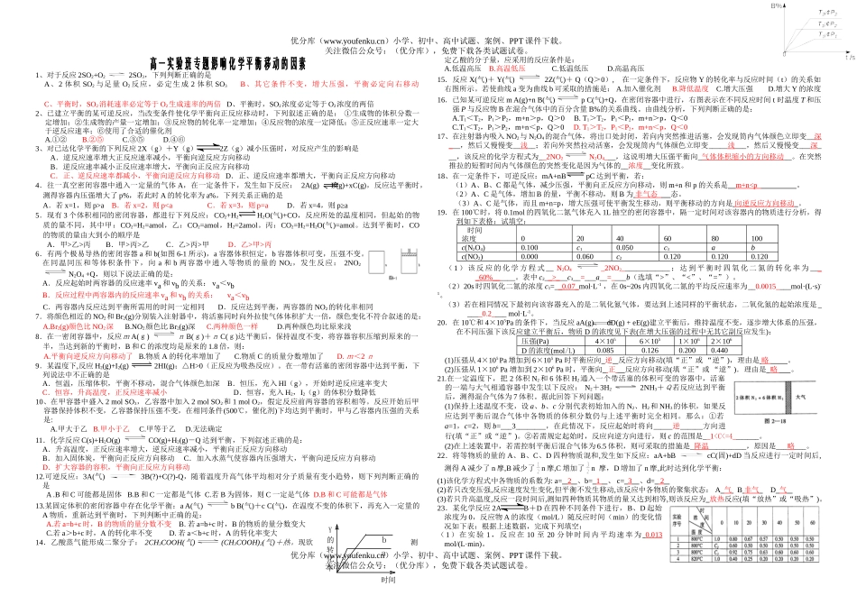高中一年级化学实验班专题影响平衡移动的因素试卷_第1页