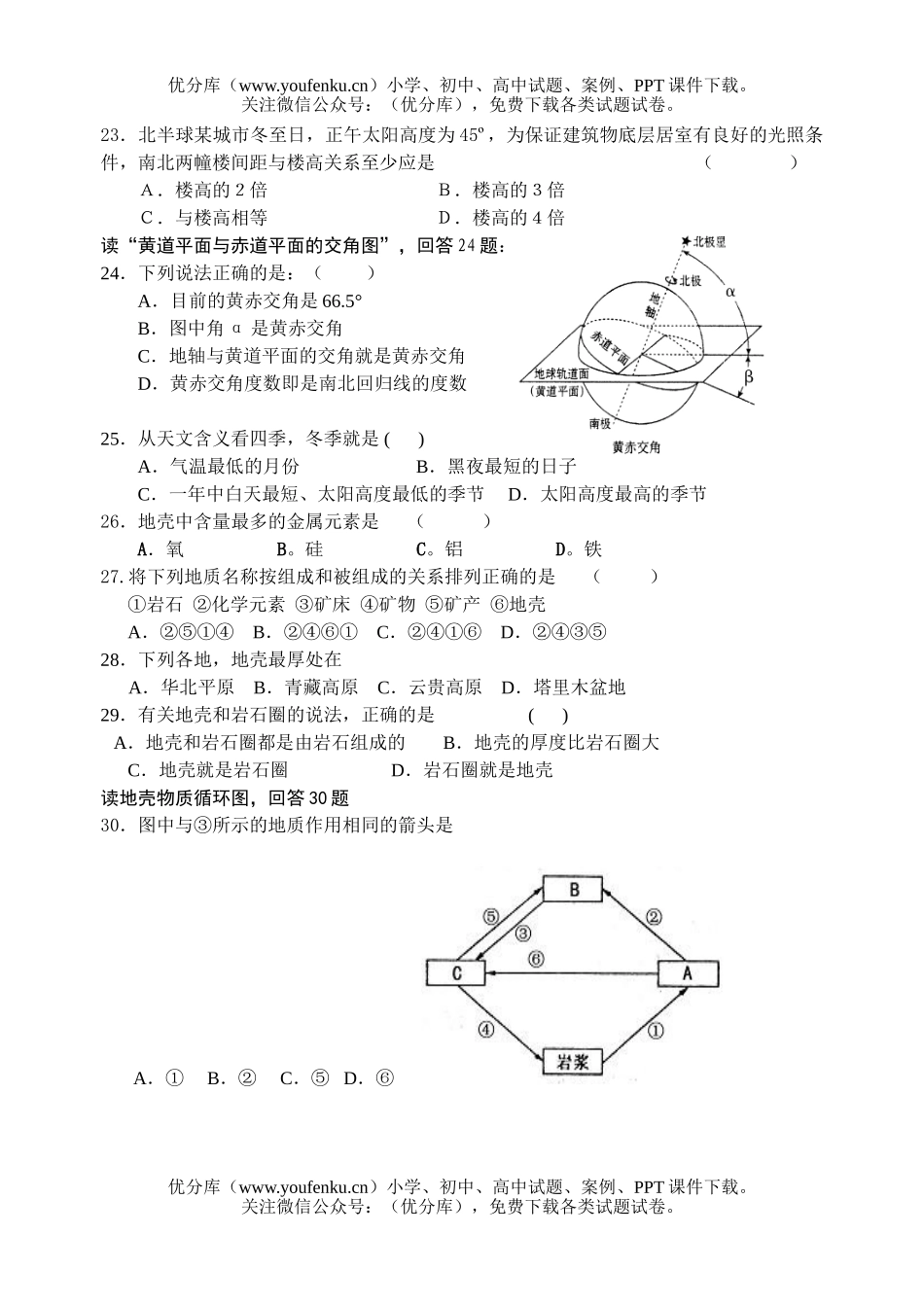 高中一年级地理江苏省黄桥中学06—07学年度第一学期高期中考试卷_第3页