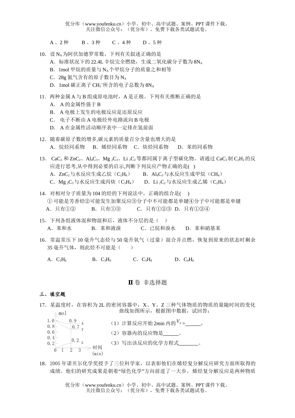 高中一年级化学第2学期期末考试卷_第2页