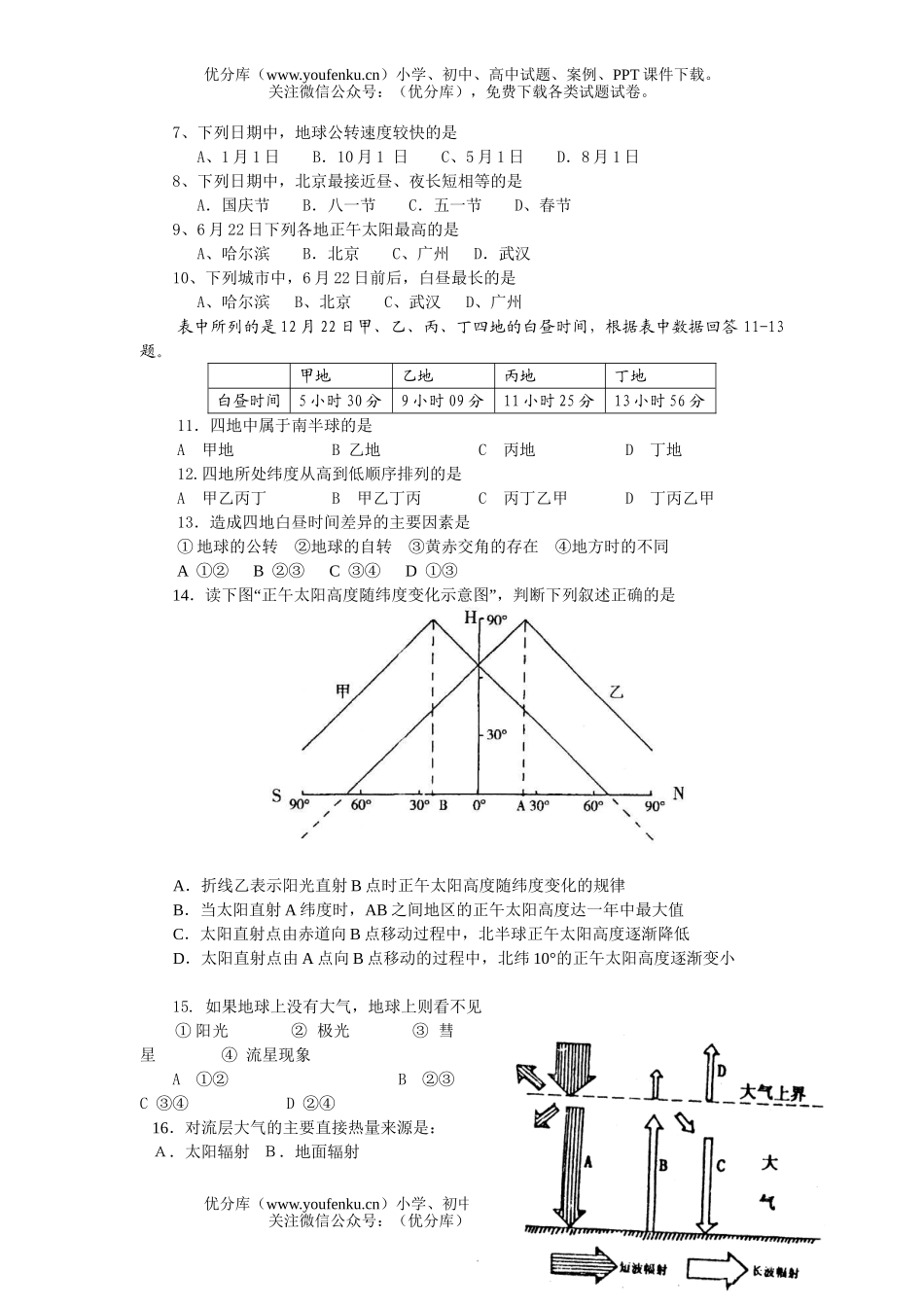 高中一年级地理上学期期中考试卷_第2页