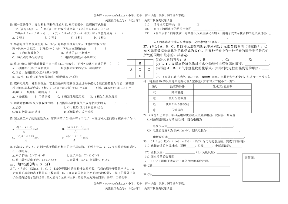 高中一年级化学实验班3月份月考试卷_第2页
