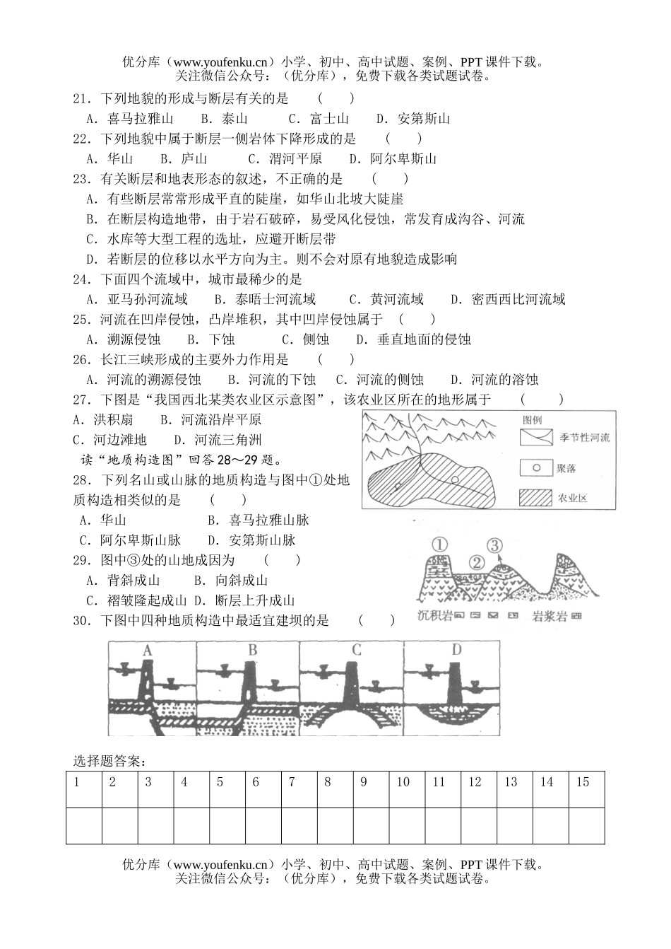 高中一年级地理单元考(地表形态的塑造)试卷_第3页