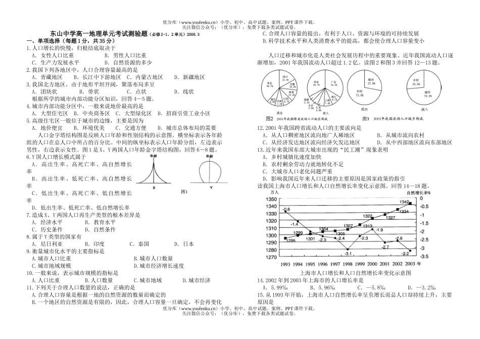 高中一年级地理东山中学单元考试测验题试卷_第1页