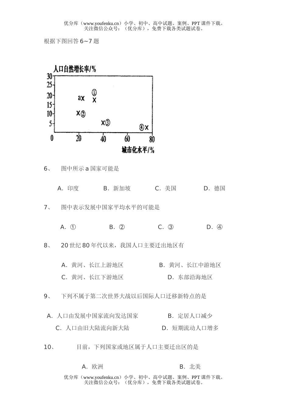 高中一年级地理人教版番禺必修2人口和城市试卷_第2页