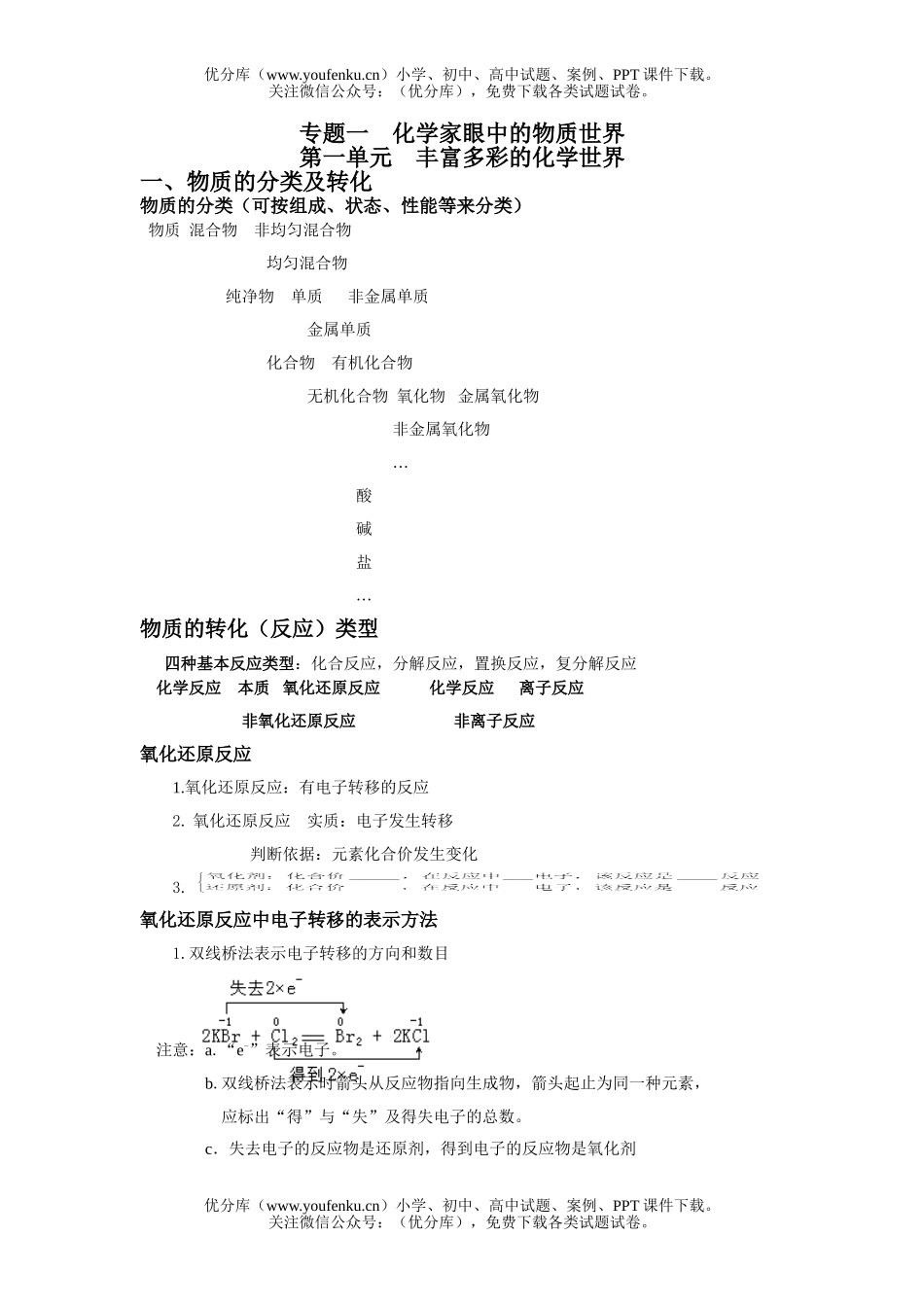 高中一年级化学丰富多彩的世界试卷_第1页