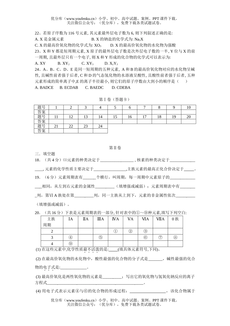 高中一年级化学2专题1 测(2)试卷_第2页