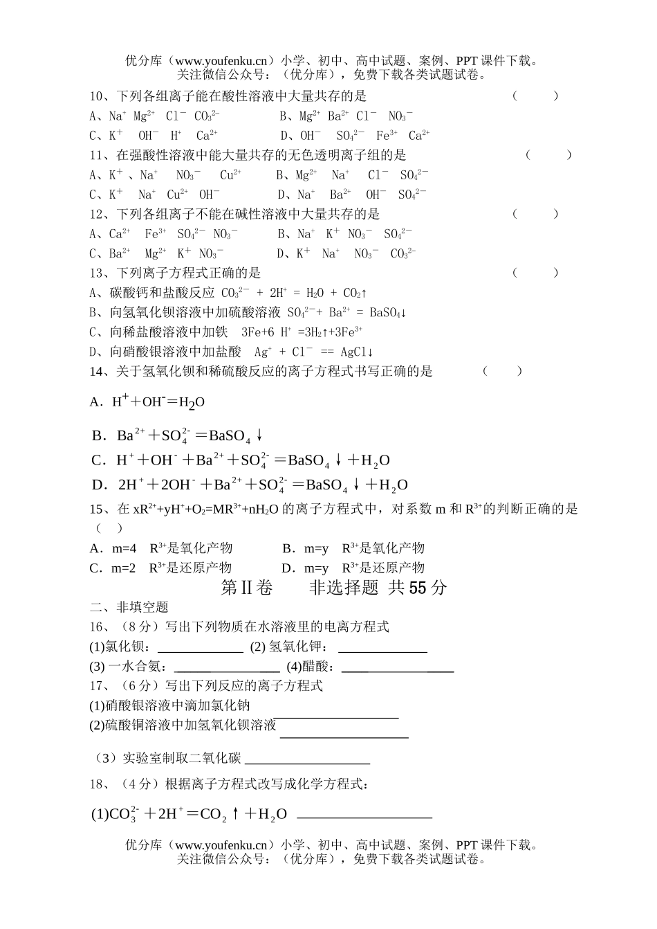高中一年级化学高离子反应试卷_第2页