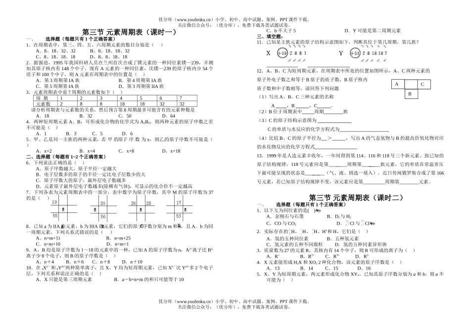高中一年级化学元素周期表试卷_第1页
