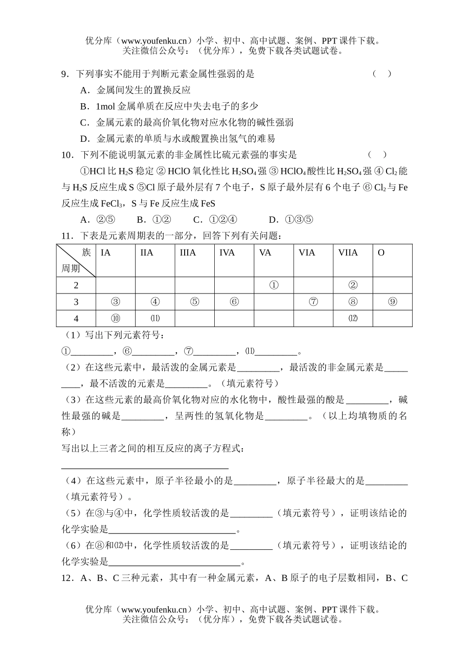 高中一年级化学元素周期表1试卷_第1页