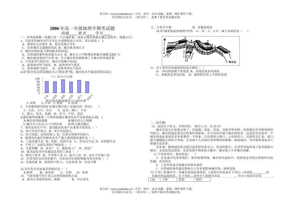 高中一年级地理下学期半期考试卷_第1页